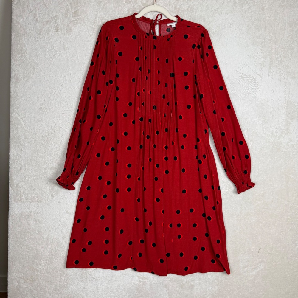 Seraphine Red Polka Dot Maternity Nursing‎ Dress Pleated Mock Neck US 6